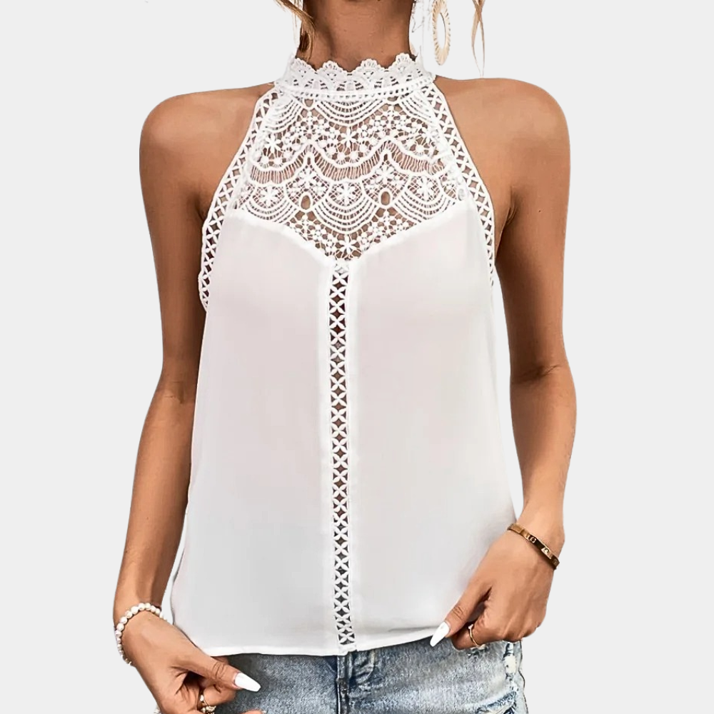Beryl | Women's Sleeveless Lace Halter Top Mock Neck