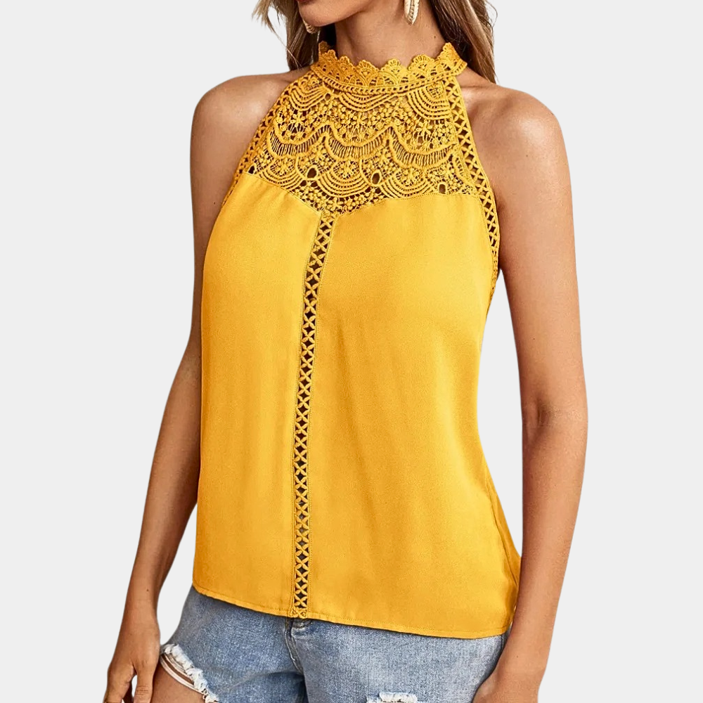 Beryl | Women's Sleeveless Lace Halter Top Mock Neck