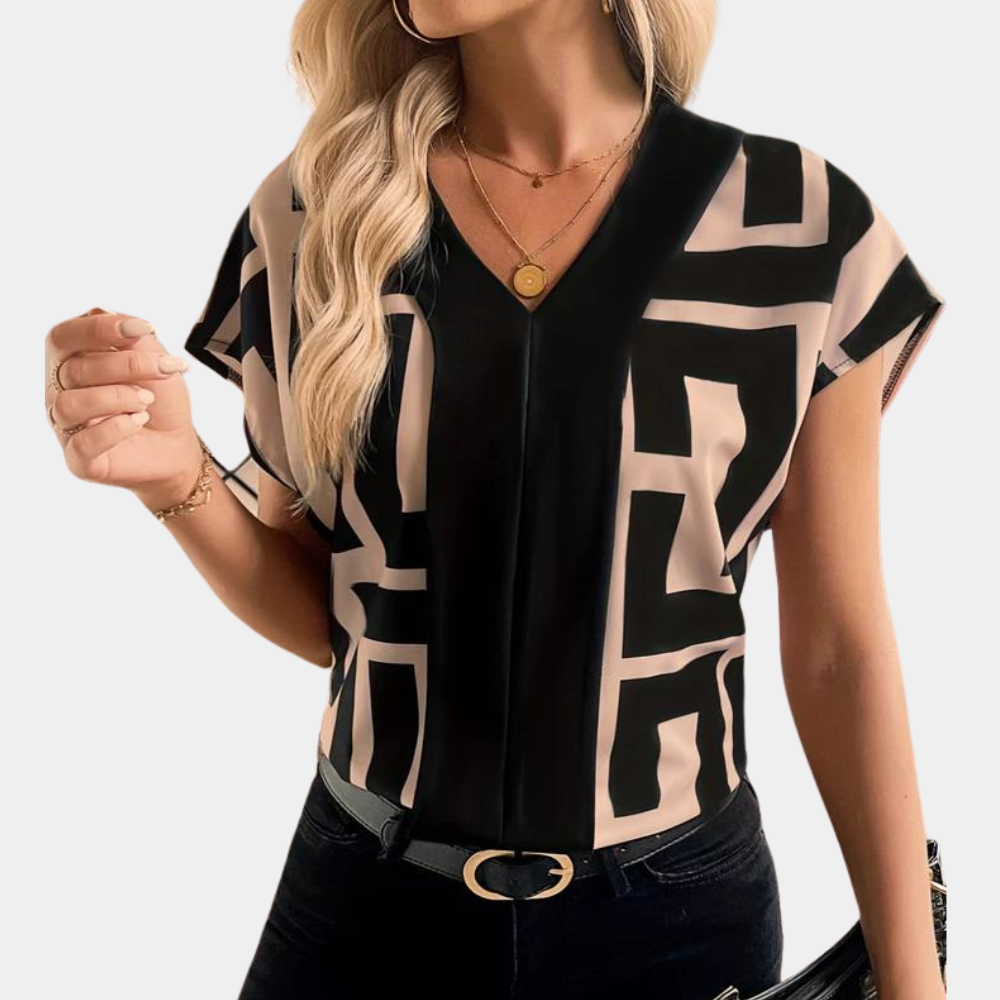 Ysolde | Women's Geometric Print V-Neck Short Sleeve Blouse