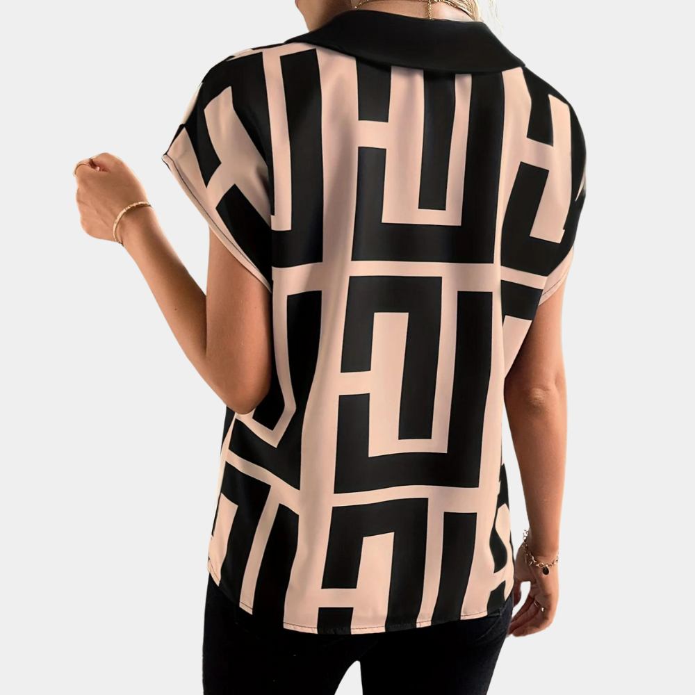 Ysolde | Women's Geometric Print V-Neck Short Sleeve Blouse