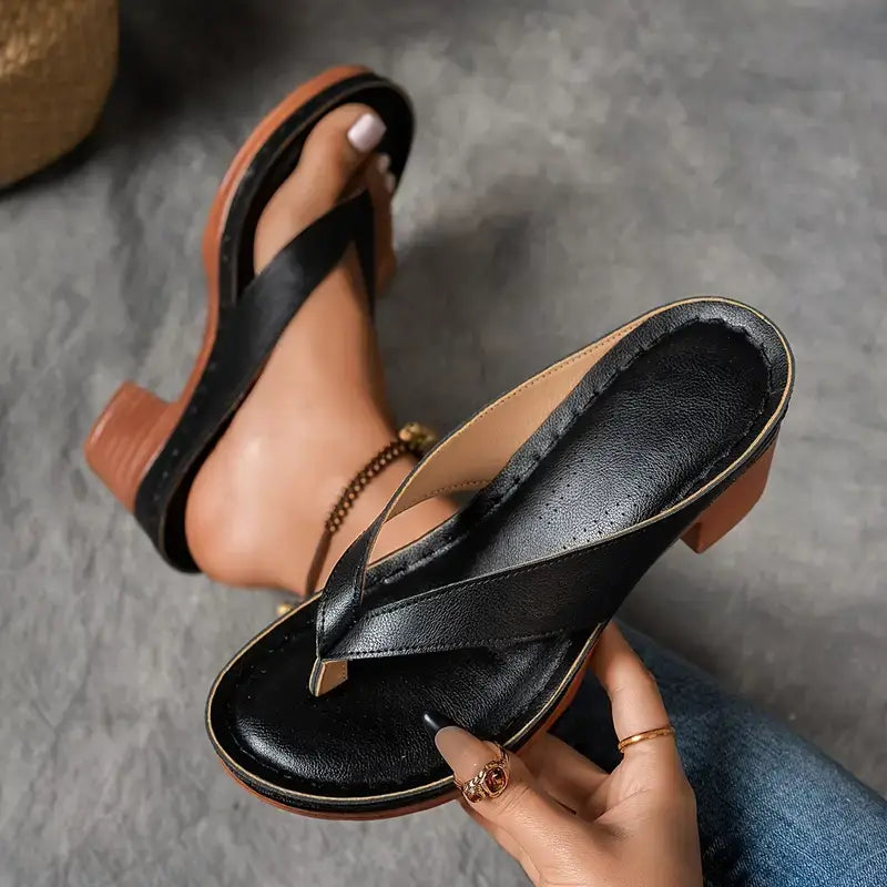 Lilah | Orthopedic Slip On Leather Sandal Heels