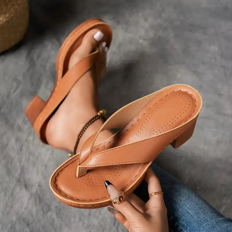 Lilah | Orthopedic Slip On Leather Sandal Heels