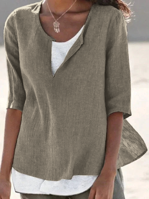 Lila | Women's 3/4 Sleeve Blouse Split Neck Casual Top