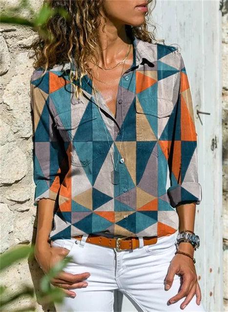 Lucinda | Women's Floral Print Long Sleeve Button-Down Blouse