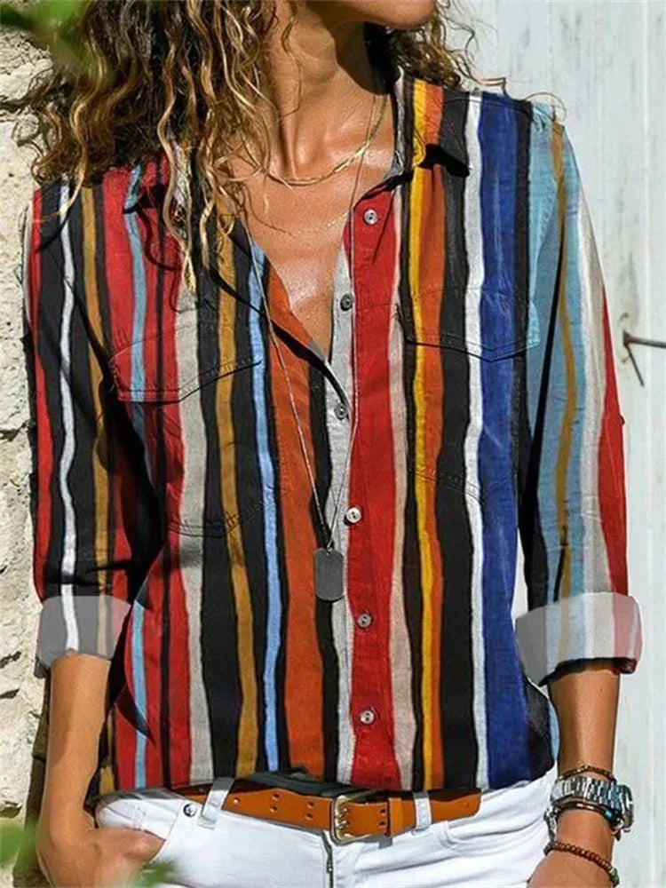 Lucinda | Women's Floral Print Long Sleeve Button-Down Blouse