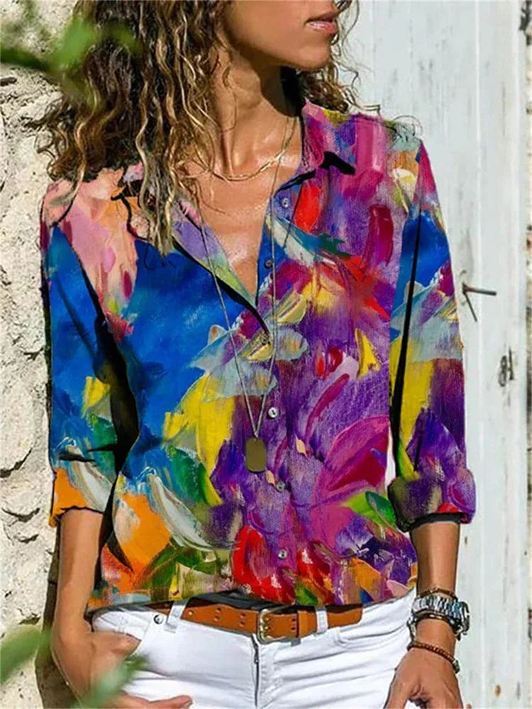 Lucinda | Women's Floral Print Long Sleeve Button-Down Blouse