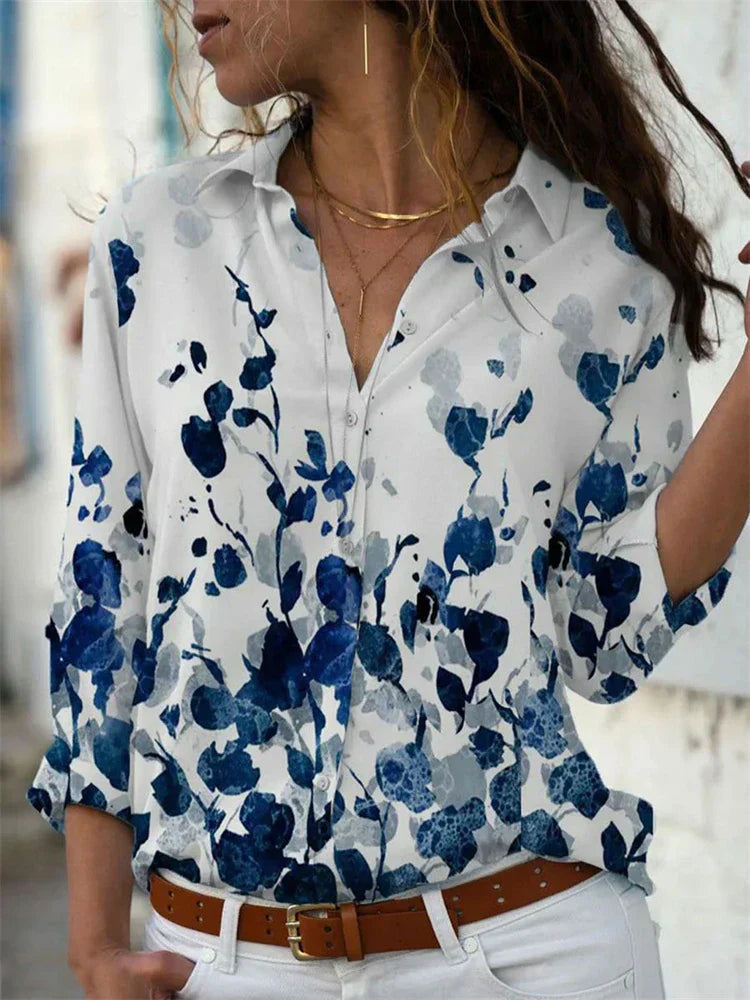 Lucinda | Women's Floral Print Long Sleeve Button-Down Blouse