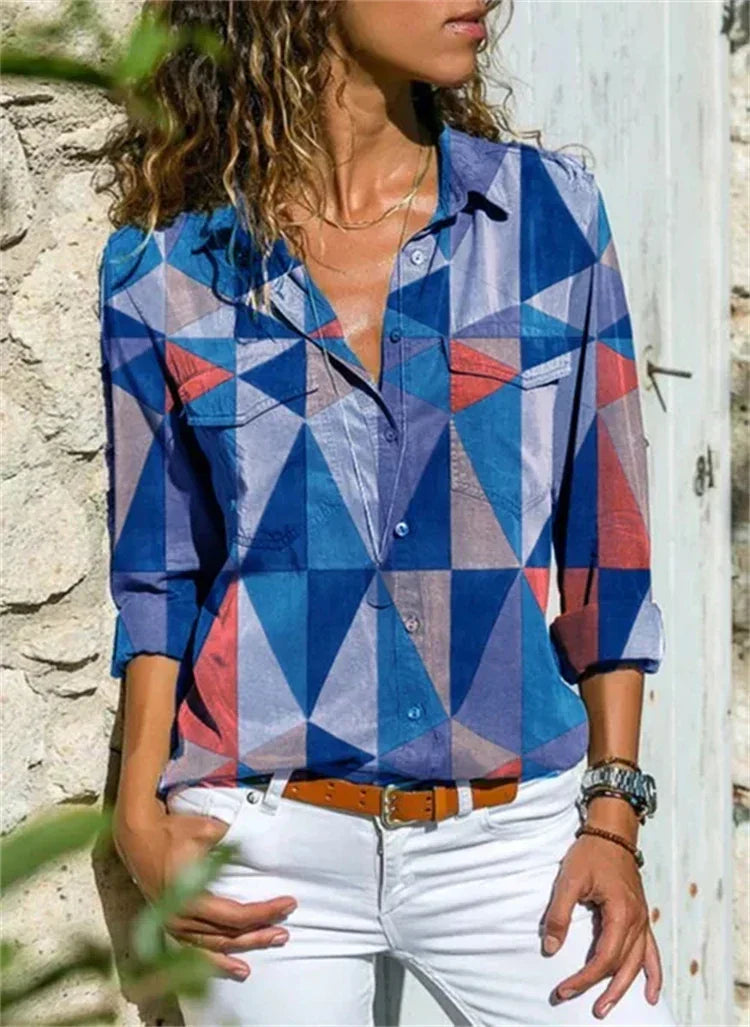 Lucinda | Women's Floral Print Long Sleeve Button-Down Blouse