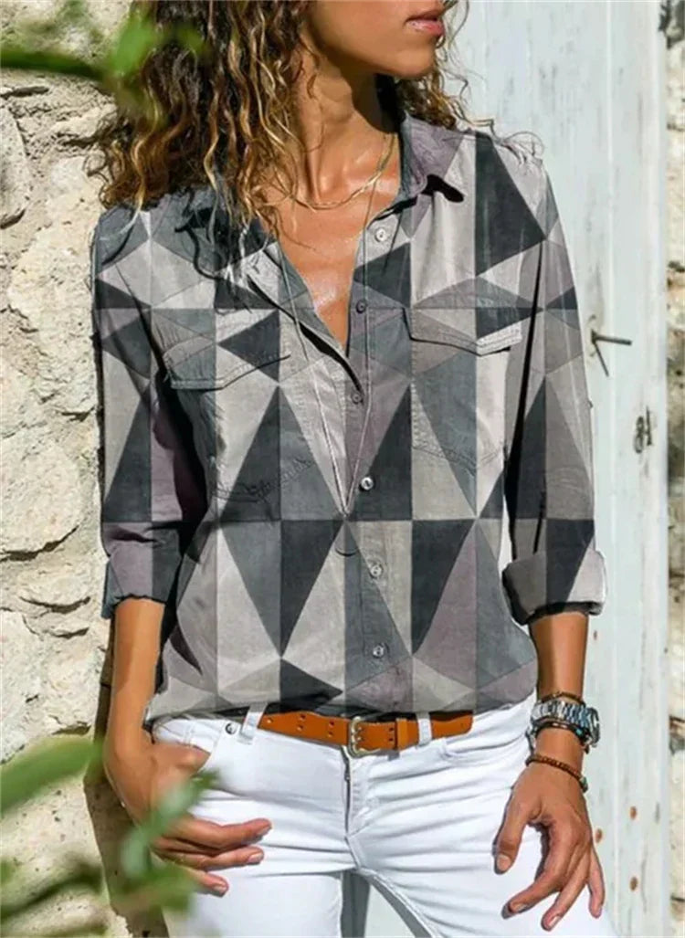 Lucinda | Women's Floral Print Long Sleeve Button-Down Blouse