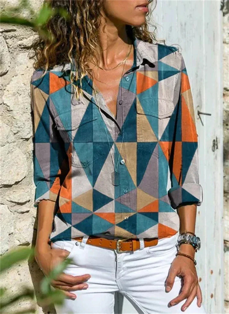 Lucinda | Women's Floral Print Long Sleeve Button-Down Blouse
