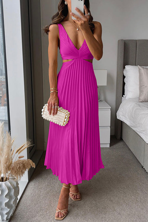 Valen | Women’s Elegant V-Neck Pleated Skirt Dress