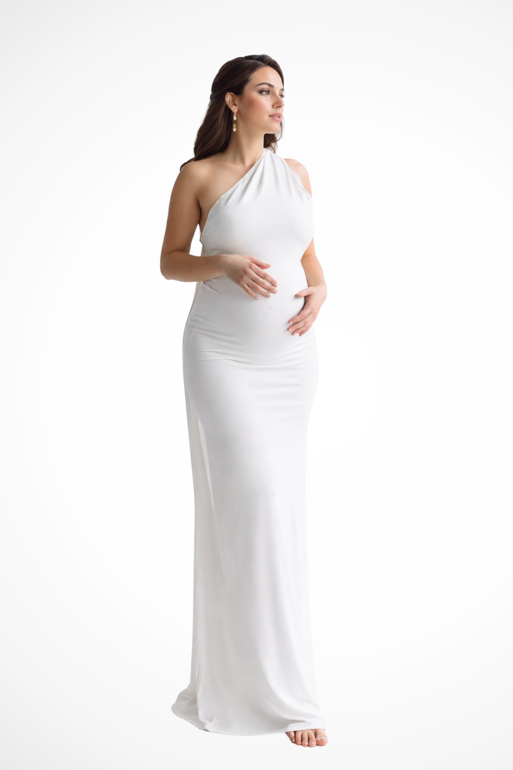 Katie | Women White Halter Neck Draped Maternity Maxi Dress