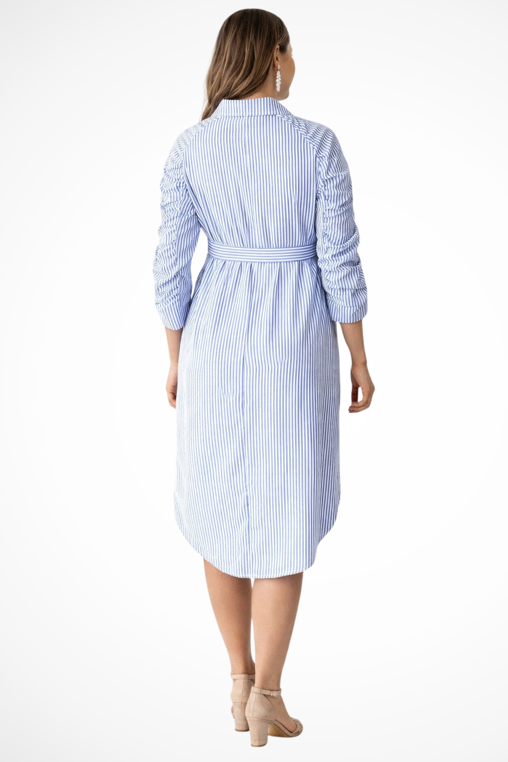 Alicia | Women Striped Belted Maternity Shirt Dress with Rolled Sleeves