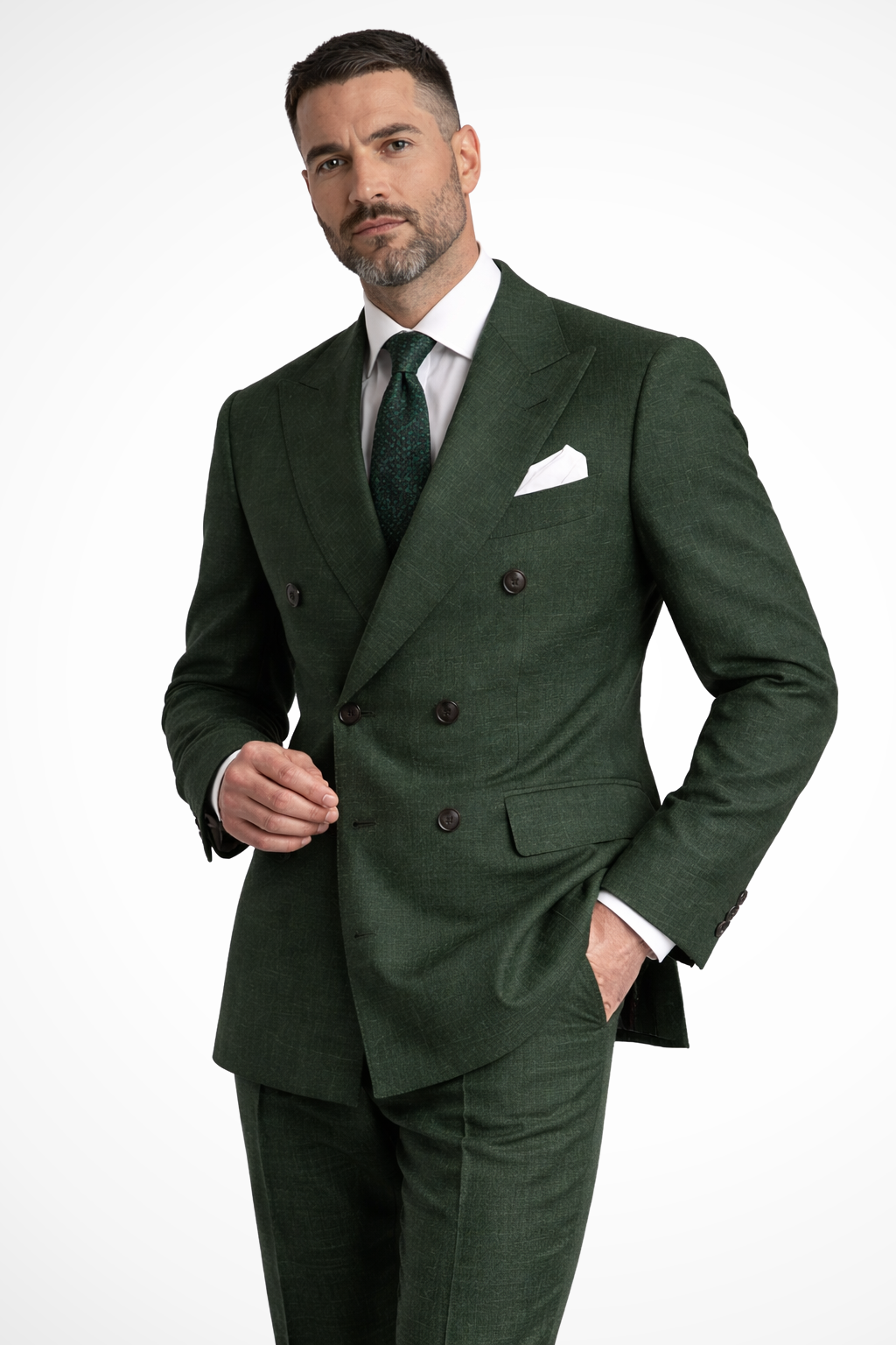 Isaac | Men Double Breasted  Green Linen Two Piece Wedding Guest Suit