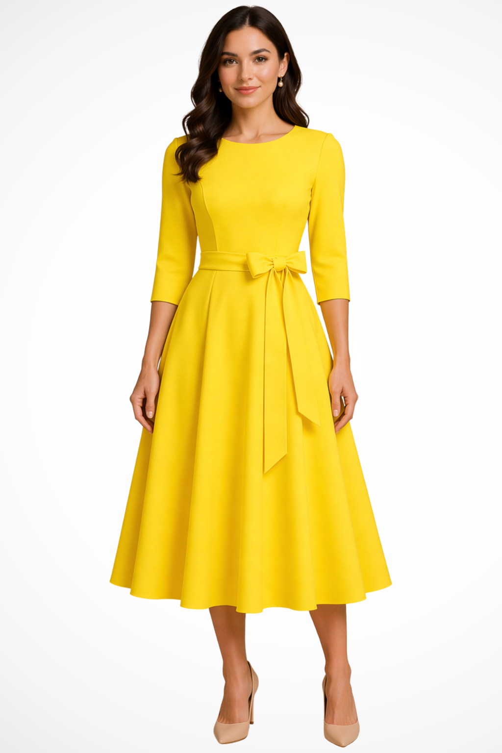 Thea | Women Bateau Neck Half Sleeve Pleated A Line Summer Midi Wedding Guest Dress