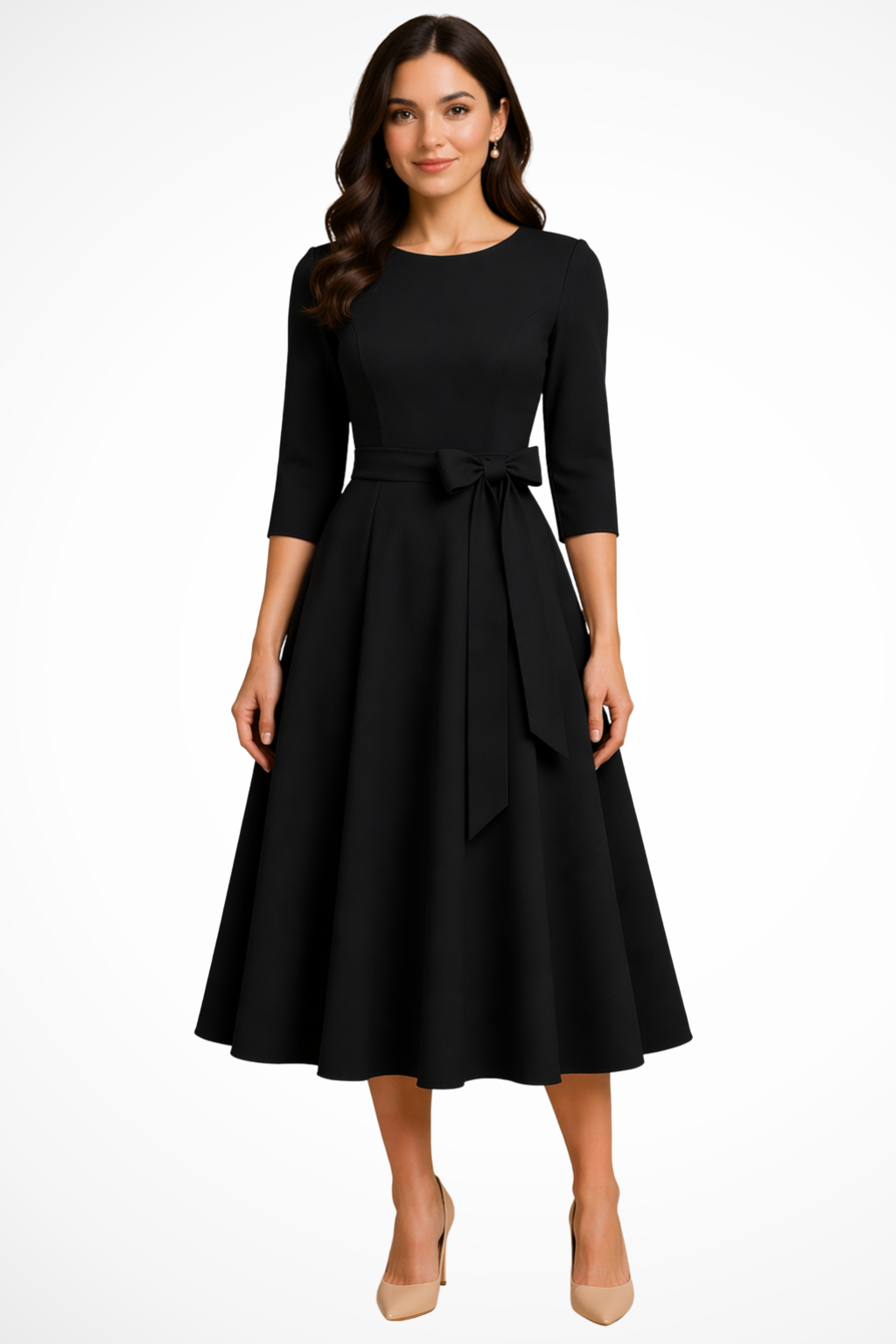 Thea | Women Bateau Neck Half Sleeve Pleated A Line Summer Midi Wedding Guest Dress
