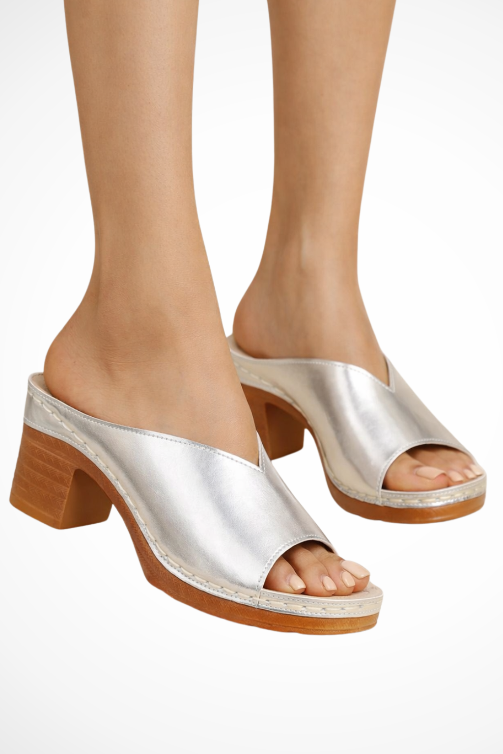Jolie | Women Open Toe Slip On Block Heel Mules
