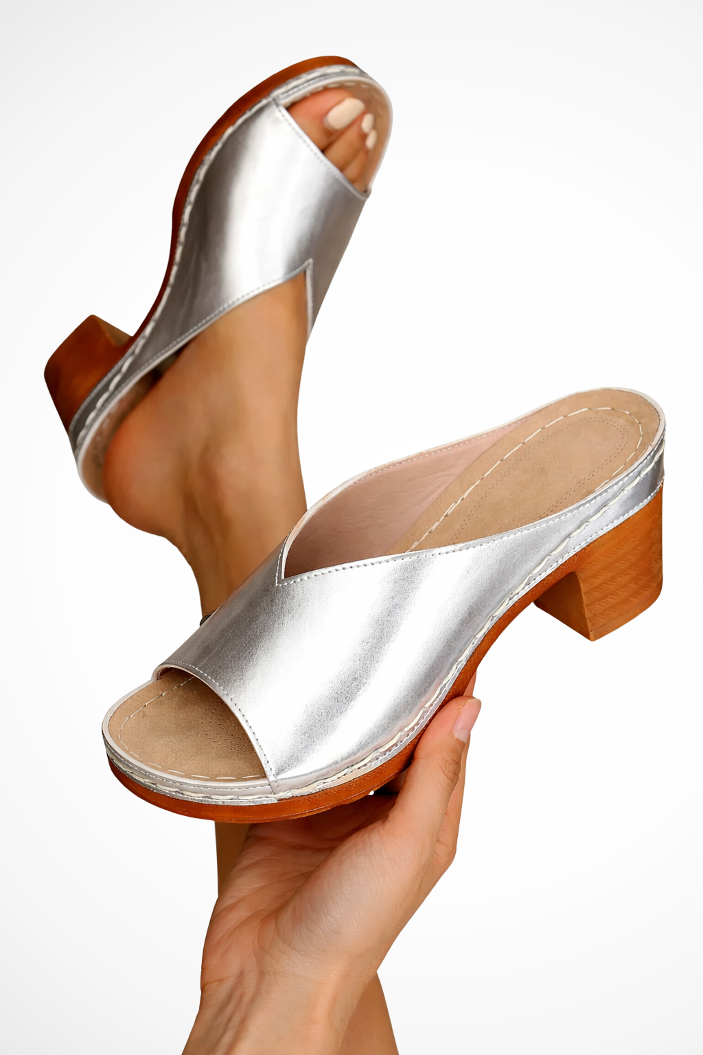 Jolie | Women Open Toe Slip On Block Heel Mules
