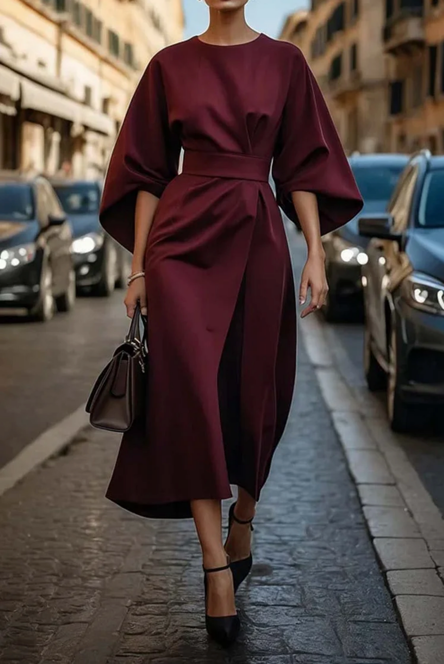 Grace | Women’s Elegant Lantern Sleeve Belted Dress