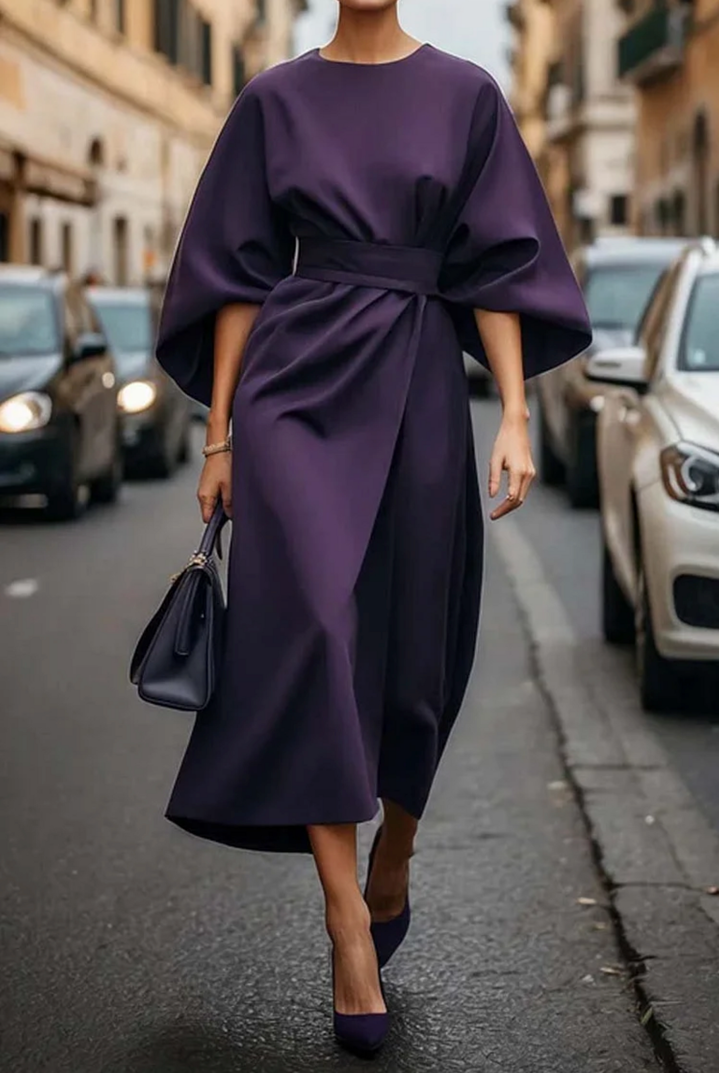 Grace | Women’s Elegant Lantern Sleeve Belted Dress