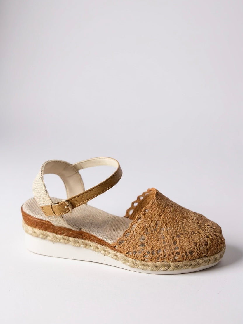 Kelly | Brown White Wedge Espadrilles Ankle Strap Shoes