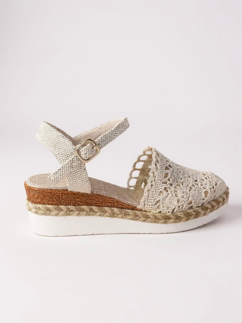 Kelly | Brown White Wedge Espadrilles Ankle Strap Shoes