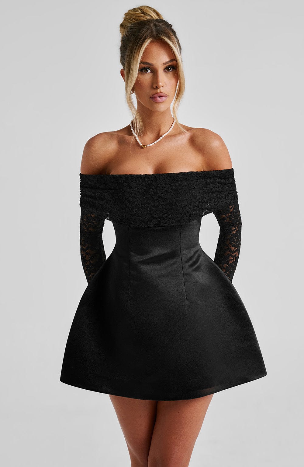 Mango | Women’s Short Lace Sleeve Off-Shoulder Dress