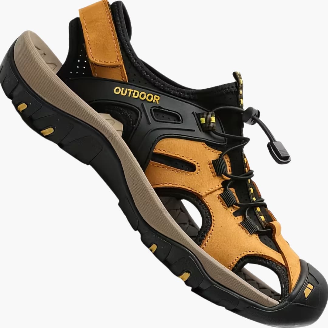 Harold | Leather Sandals with Elastic Straps and Rubber Soles Water Shoes