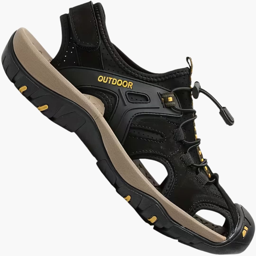 Harold | Leather Sandals with Elastic Straps and Rubber Soles Water Shoes