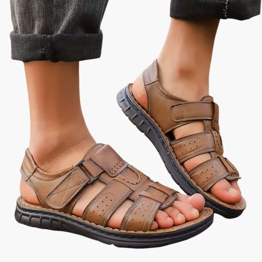 Norman | Men's Leather Sandals with Slip-On Closure and Breathable Design