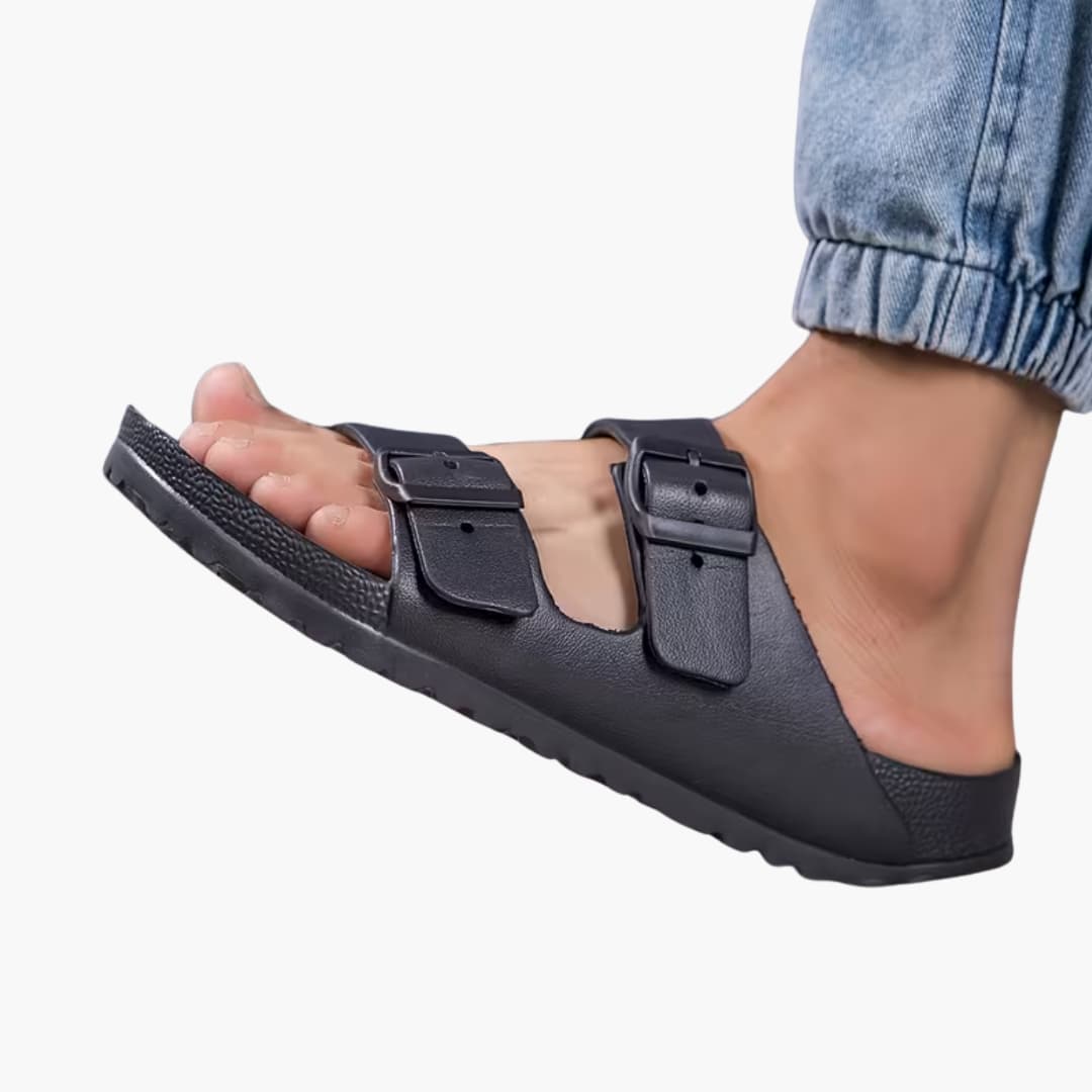 Colin | Men's Black Sandals with Slip On and Buckle Straps