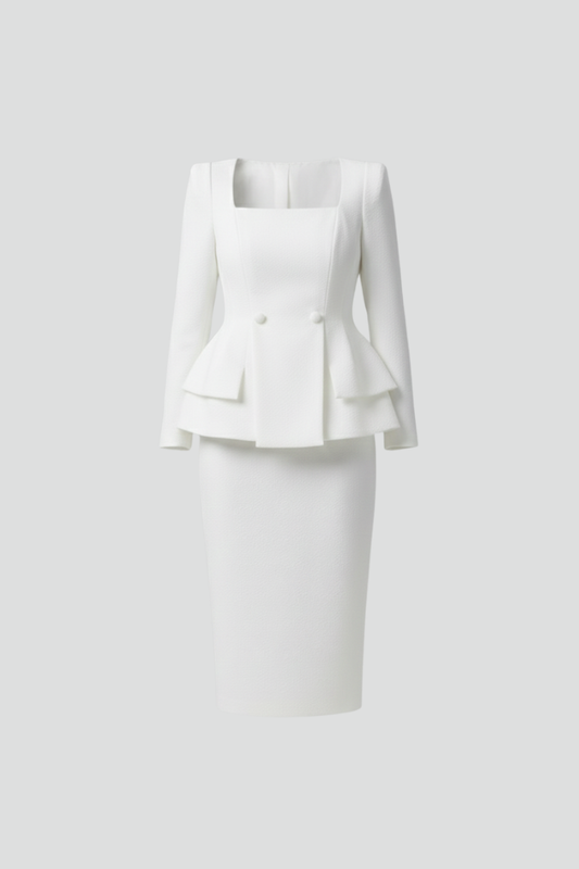 Kiki | Square Neck Blazer Black White and Skirt Suit