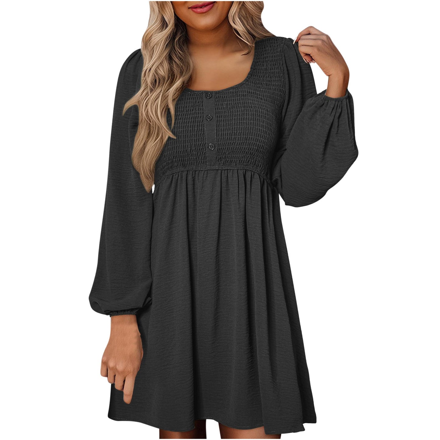 Colette | Women's Smocked Empire Waist Long Sleeve Mini Dress