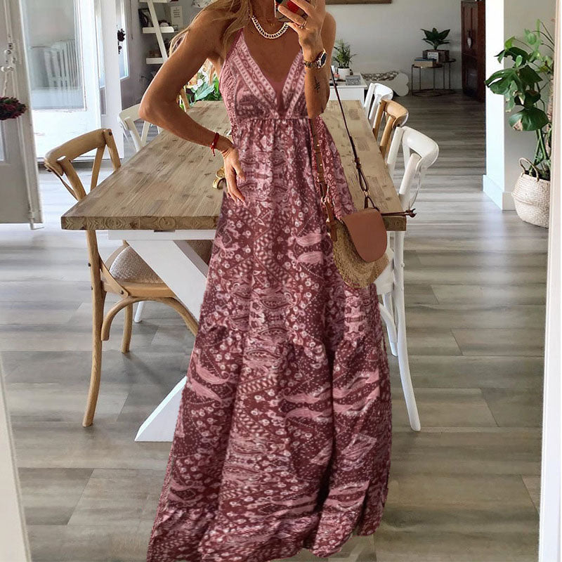 Lisa | Women's V Neck Boho Sun Flowy Draped Maxi Dress