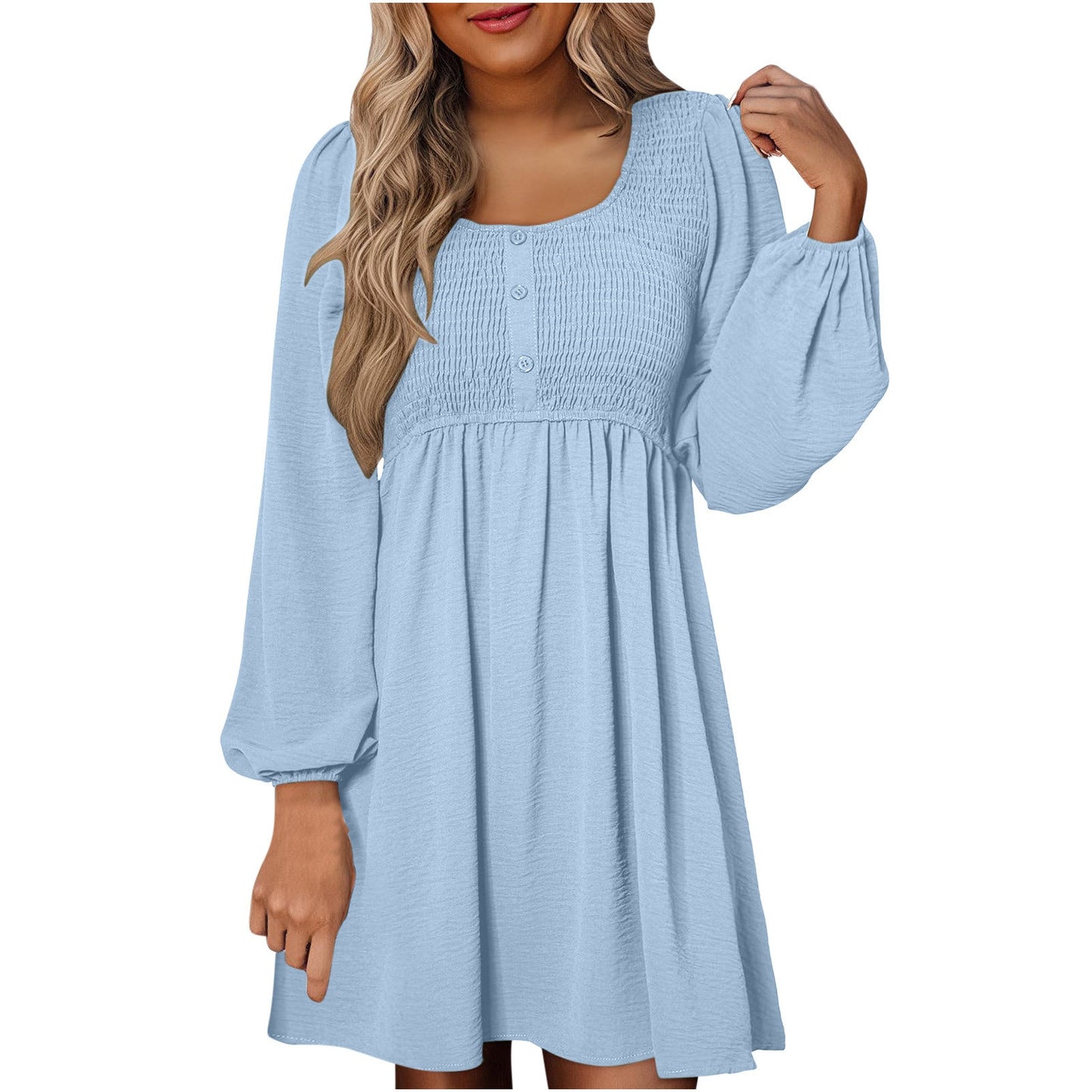 Colette | Women's Smocked Empire Waist Long Sleeve Mini Dress