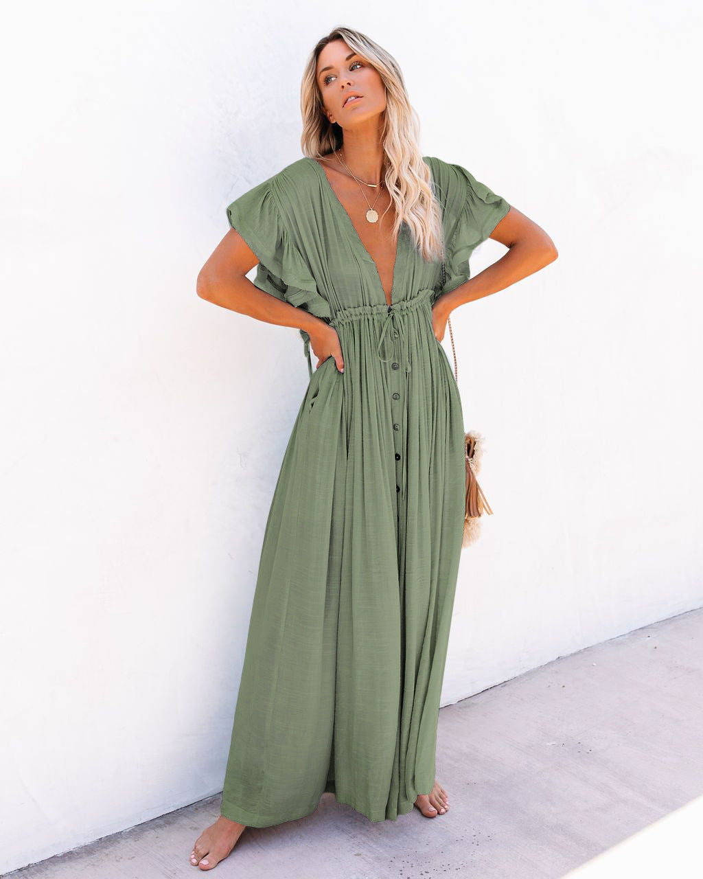 Gracie | Summer Wedding Guest Button Front Maxi Dress