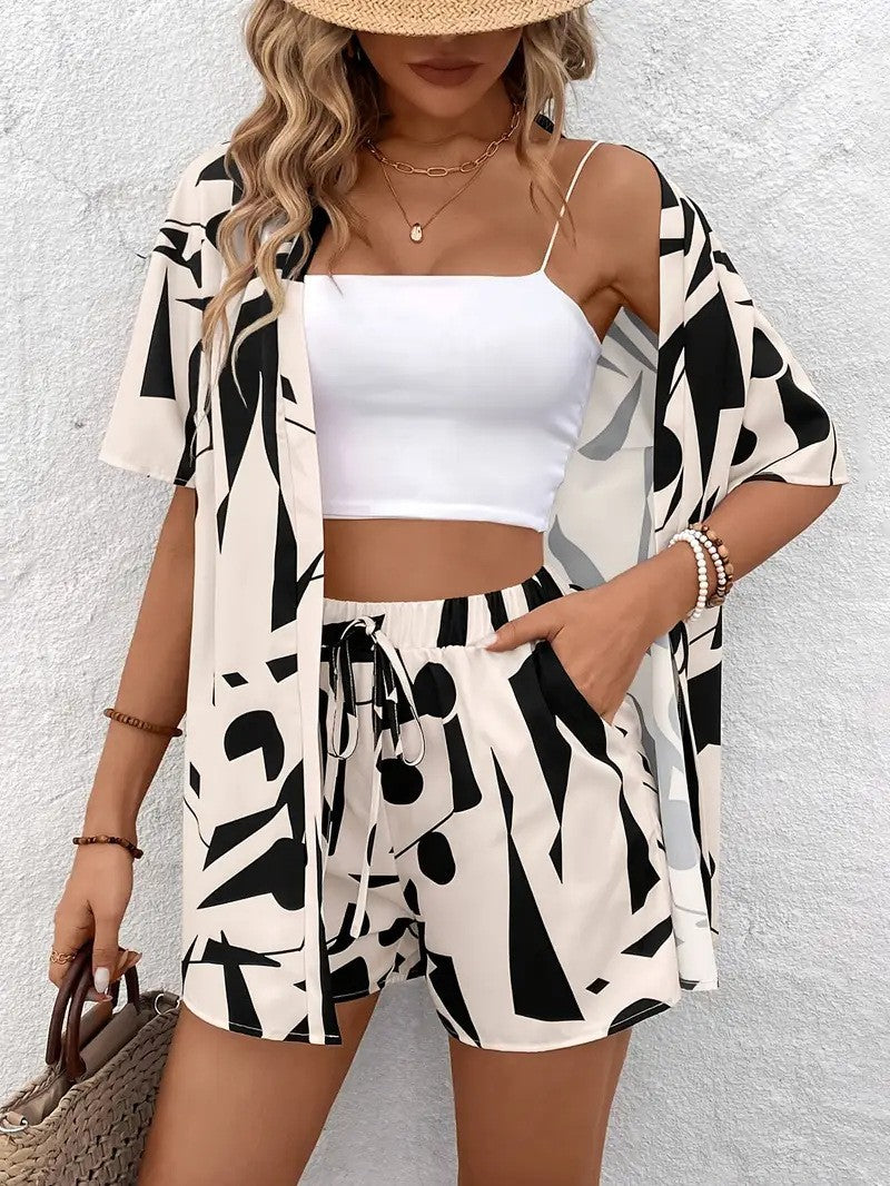 Pearl | Women's Floral Kimono Cardigan and Shorts Two Piece Set