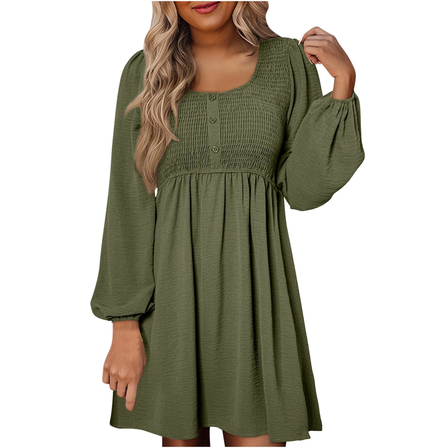 Colette | Women's Smocked Empire Waist Long Sleeve Mini Dress