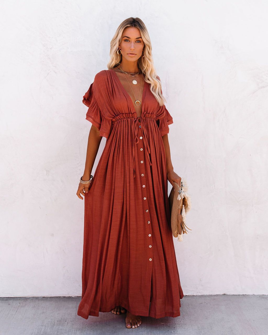Gracie | Summer Wedding Guest Button Front Maxi Dress