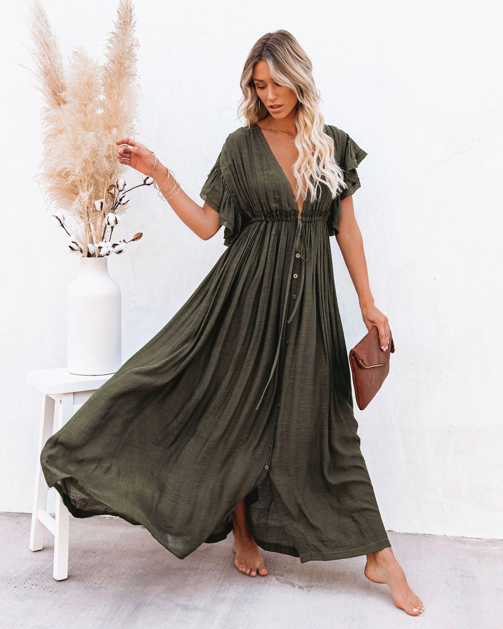 Gracie | Summer Wedding Guest Button Front Maxi Dress