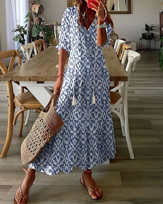 Iona | Boho Printed V Neck Maxi Dress