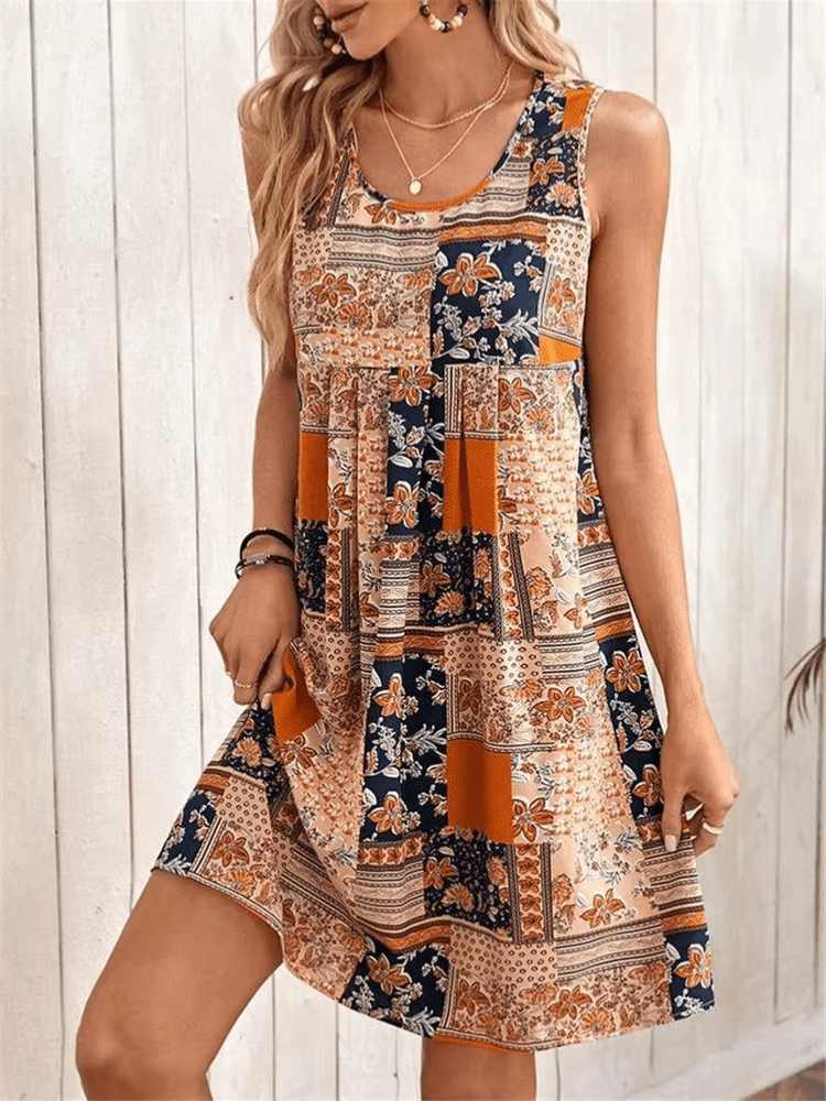 Amber | Boho Patchwork Print Sleeveless Mini Dress