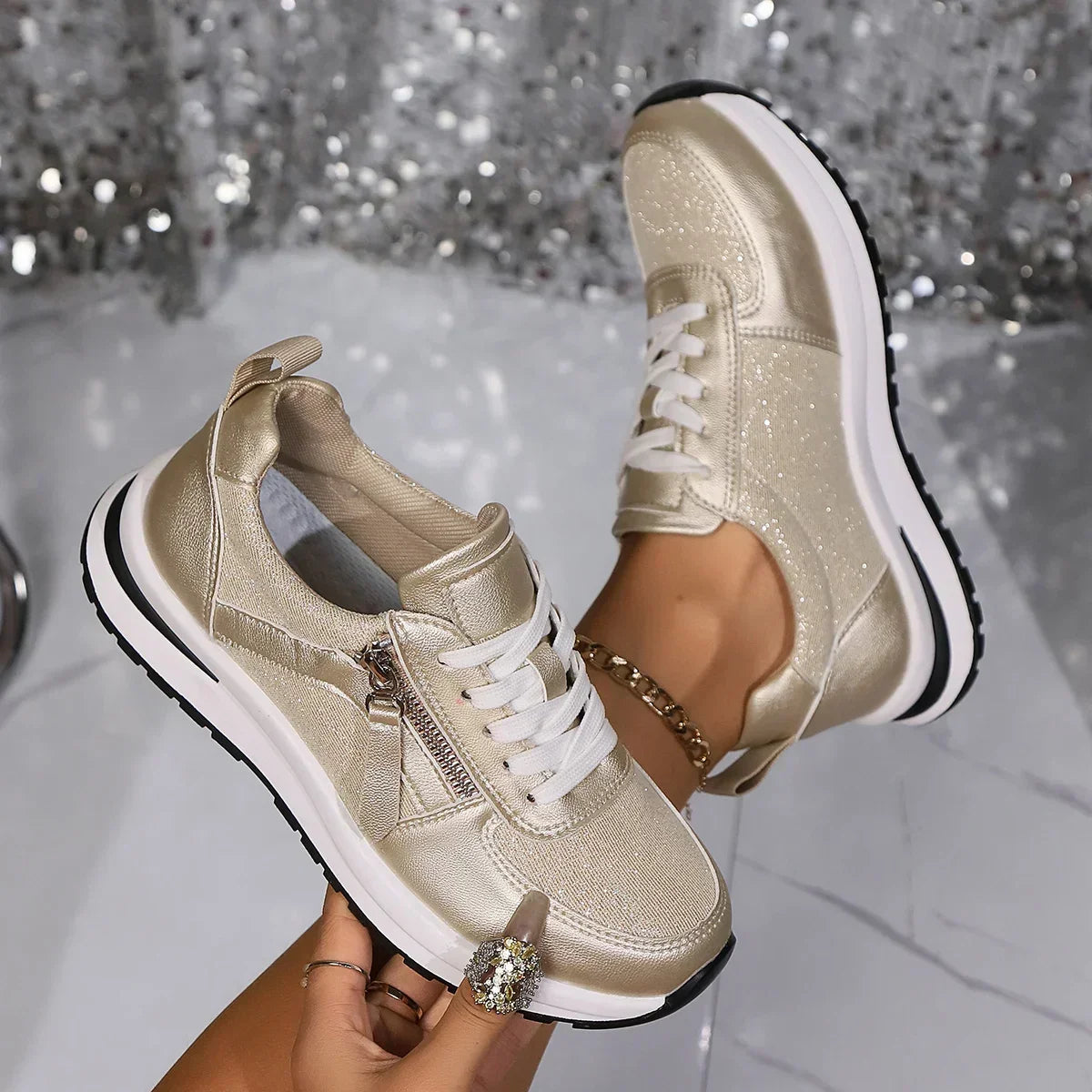 Caitlin | Women's Lace-Up Zip Sneakers with Platform Sole