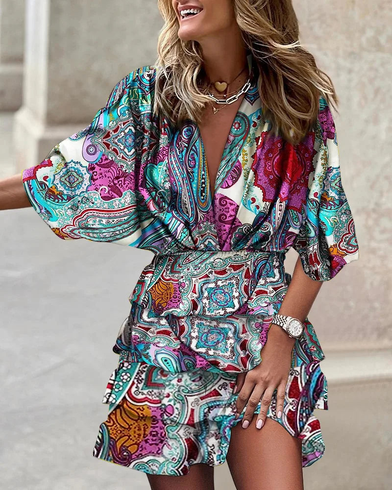 Julia | Printed Ruffle Mini Summer Dress