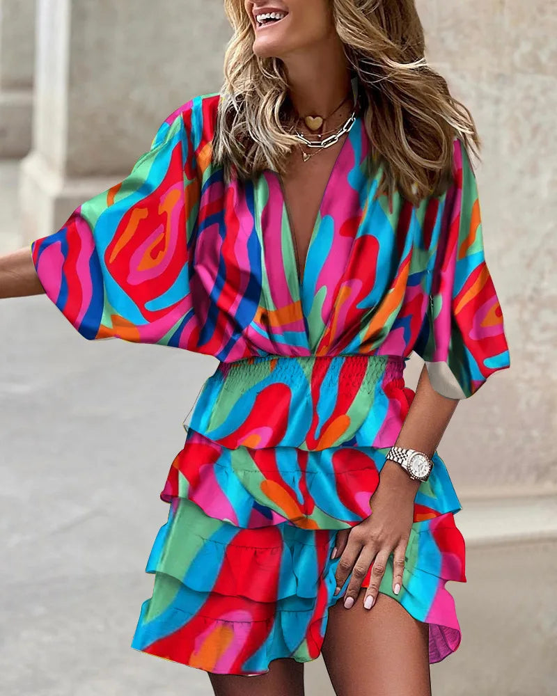 Julia | Printed Ruffle Mini Summer Dress