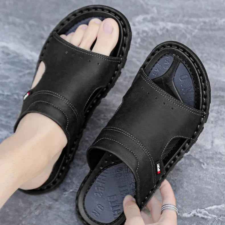 Antoine | Brown Leather Slide Sandals