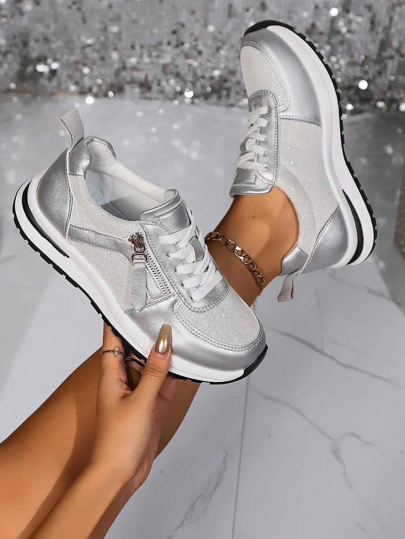 Caitlin | Women's Lace-Up Zip Sneakers with Platform Sole