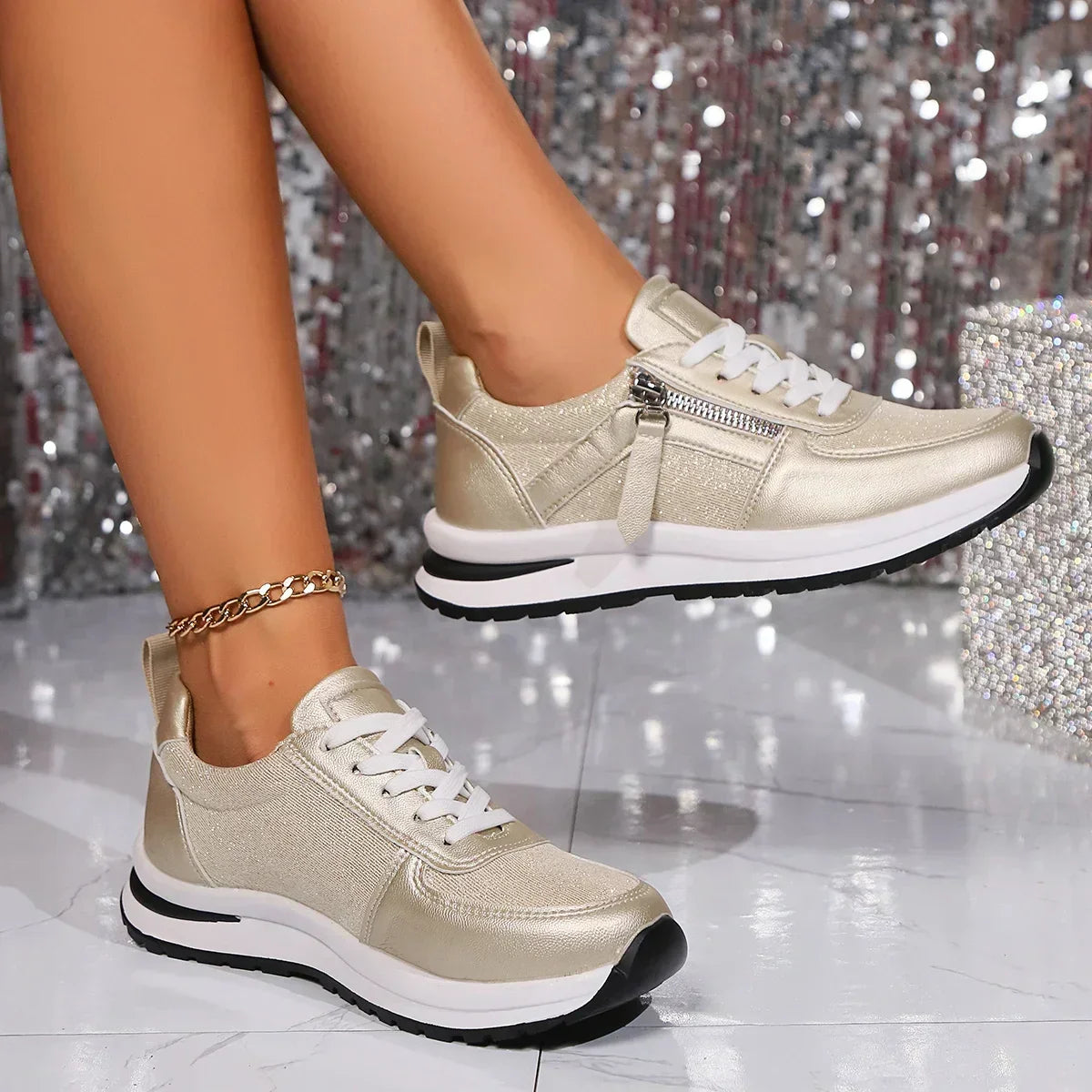 Caitlin | Women's Lace-Up Zip Sneakers with Platform Sole