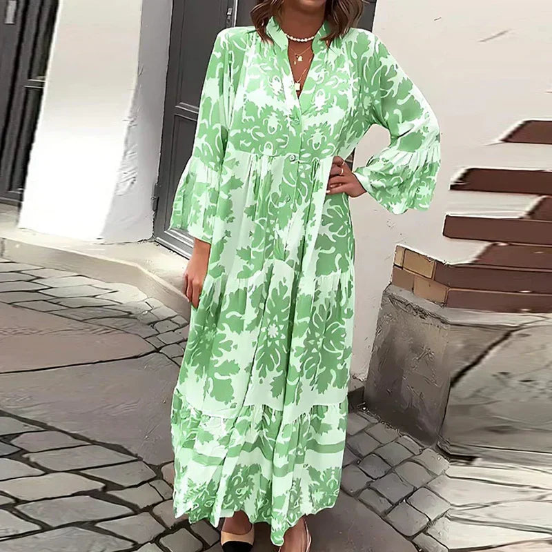 Susan | Boho Floral Patterned Long Sleeve Midi Dress
