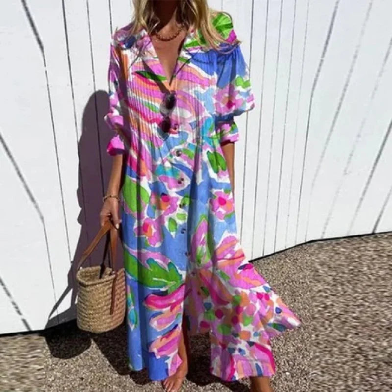 Rachel | Women’s Boho Floral Long Sleeve Maxi Dress